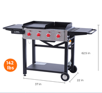 Barbecue à gaz extérieur robuste à 4 brûleurs en acier inoxydable avec plaque de cuisson au propane, hauteur réglable et allumage automatique pour jardin