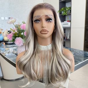 Perruque synthétique résistante à la chaleur, ondulée, blond chaud avec mèches marron, pour femmes blanches, en stock usine - Product Image 3