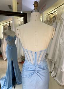 新款美国批发洛杉矶品牌露肩串珠非洲礼服女式蓝色舞会礼服 - Product Image 4