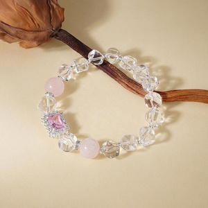 Warm Calm Healing Silver Plated Alloy Italian <strong>Emerald</strong> Pink Zircon Charm Rose Quartz clear Quartz Crystal <strong>Beaded</strong> Trendy Bracelet - Product Image 1