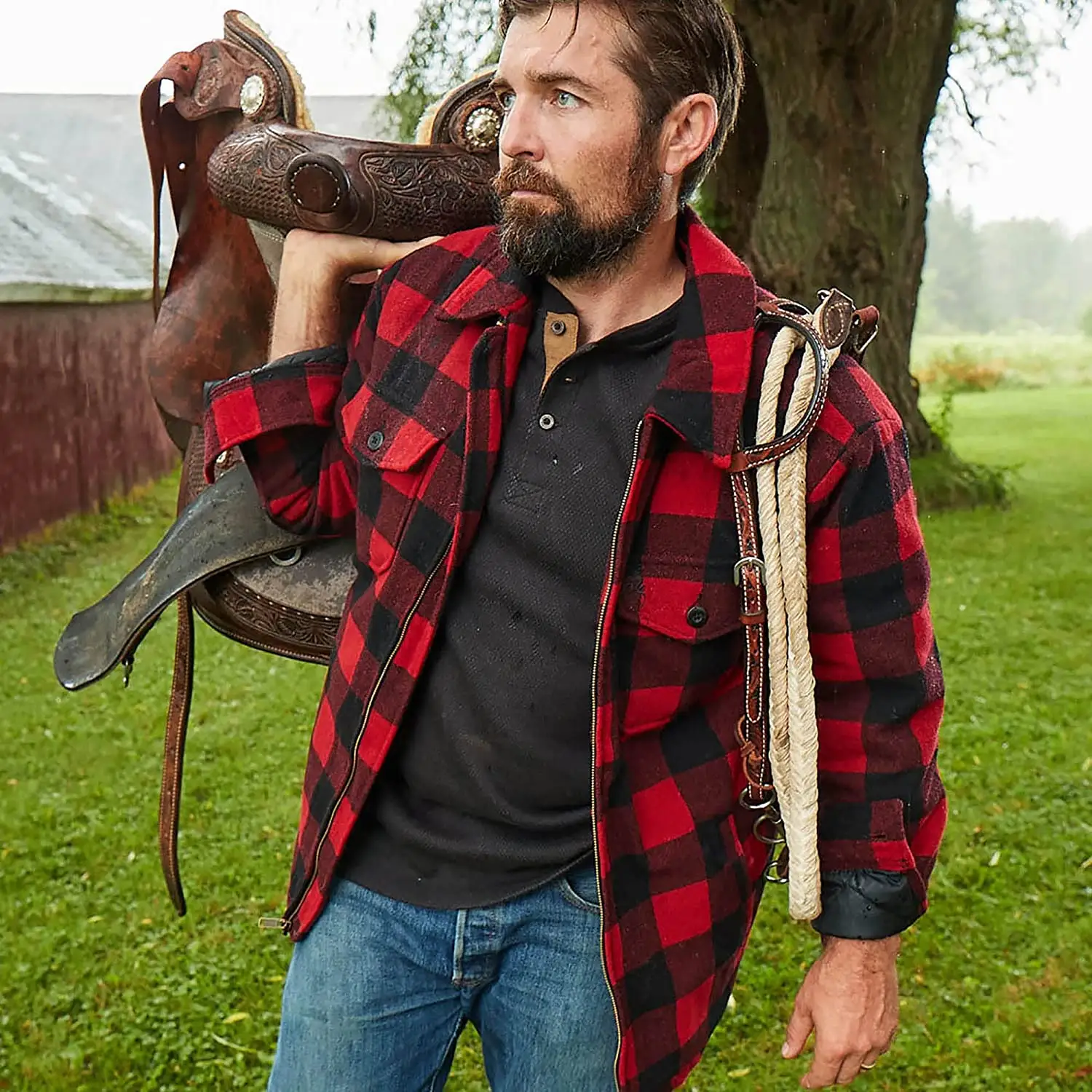 OEM Custom Plaid Quilted Overshirt Polyester Flannel Jacket For Man