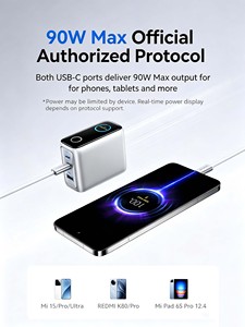 Chargeur mural rapide Anker 100W GaN 3 ports avec affichage numérique intelligent, prise pliable, adaptateur d'alimentation multi-ports pour ordinateur portable et téléphone - Product Image 4