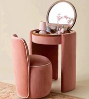 Coiffeuse d'angle en bois de luxe vintage et antique, rembourrée, avec miroir pliable et tabouret, pour chambre à coucher