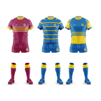 Pakaian olahraga kustom profesional seragam rugbi sublimasi dengan celana pendek Jersey dan kaus kaki logo dan desain OEM diterima