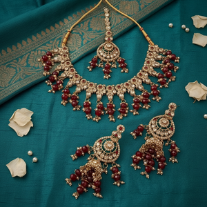 Conjunto de Collar Gargantilla de Perlas Chapado en Oro para Novia, Pendientes y Maang Tikka, Hecho a Mano, Étnico, de Alta Calidad, Última Moda, Regalo para Fiesta de Boda - Product Image 3