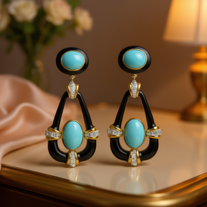 Orecchini Pendenti di Lusso E447 Blu, Placcati in Oro con Pietra Blu Geometrica e Incastonatura a Castone, Gioielli da Festa per Donna - Product Image 2