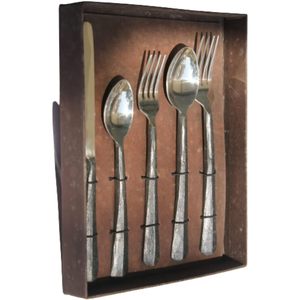 PARIJAT-Juego de Cubiertos de acero inoxidable de primera calidad, 5 piezas, cubiertos con recubrimiento en polvo, asas con acabado áspero, 2 cucharas, vajilla - Product Image 2