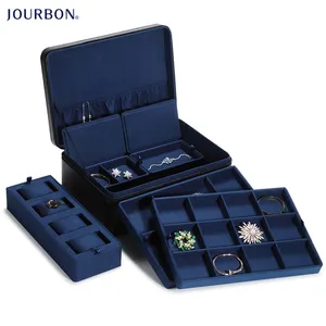 Jourbon Offre Spéciale boîte de rangement de montre et bijoux, étui de transport de bijoux en cuir noir de voyage