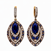 Boucles d'oreilles en argent Sterling 2018 authentique, pierre de saphir, bijoux turc, vente en gros, 925