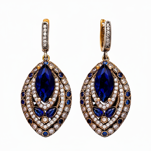 Boucles d'oreilles en argent Sterling 2018 authentique, pierre de saphir, bijoux turc, vente en gros, 925 - Product Image 2