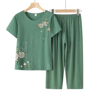 Conjunto <span class=keywords><strong>de</strong></span> Dos Piezas <span class=keywords><strong>de</strong></span> Ropa <span class=keywords><strong>de</strong></span> <span class=keywords><strong>Verano</strong></span> para Mamá, Estampado, para Ancianas, <span class=keywords><strong>Abuela</strong></span>, Manga Corta, Algodón y Lino, Holgado - Product Image 3