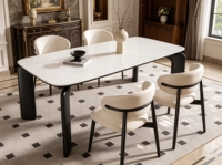Table à manger moderne minimaliste en pierre frittée entièrement soutenue, convertible en table ronde ou rectangulaire, avec chaises de salle à manger
