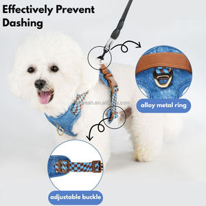 Arnés de mezclilla vintage lavado para perros, transpirable, de malla, antipull, ajustable, para paseo, para perros pequeños y medianos - Product Image 4