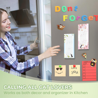 Bloc de Notas Magnético para Refrigerador con Diseño de Gato y Flores, Bloc de Lista de Compras, Bloc de Notas para Refrigerador, Regalo para Cocina
