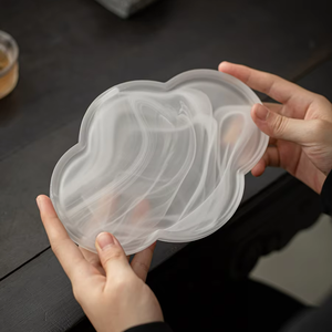 Support <span class=keywords><strong>de</strong></span> théière en verre <span class=keywords><strong>de</strong></span> style chinois moderne, plateau en verre rose, réutilisable, diamètre 5-8 pouces, épaisseur 15 mm, tapis <span class=keywords><strong>de</strong></span> préparation à sec exquis - Product Image 1