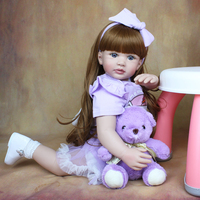 Poupée bébé reborn en silicone souple de 60 cm, corps en tissu, 24 pouces, princesse, tout-petit, cheveux longs, bébé adorable, cadeau d'anniversaire pour enfant, jouet de maison de jeu
