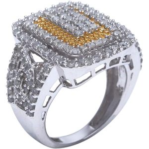 Bague de fiançailles Diamond Halo 1,89 carats de poids total, taille ronde, bicolore, argent sterling 925, taille 8, pour femme - Product Image 2
