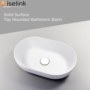 Lavabo personalizado de piedra artificial, lavabo de baño de acrílico de superficie sólida, lavabo montado en la parte superior ovalada - Product Image 2