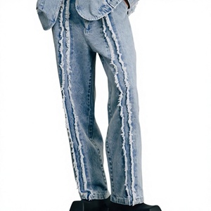 Men Denim Tracksuit Full Sleeve Button Up Jacket And <b>Pants</b> Streetwear Set Loose Fit Washed Cotton Spring Wear - Product Image 2