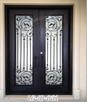 Porte d'entrée moderne en fer forgé ATMOS avec inserts en verre, design anti-effraction et pare-balles pour villas et hôtels