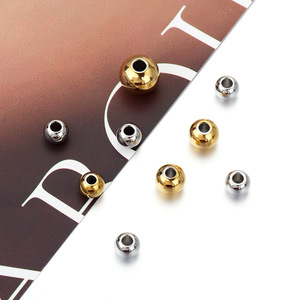 Perles rondes en acier inoxydable avec trou droit pour la fabrication de colliers, composants de bijoux couleur or et argent - Product Image 5