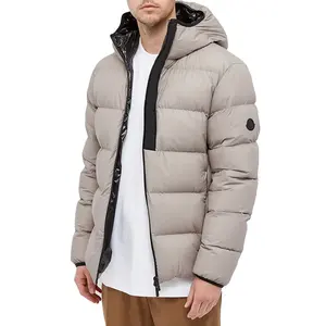 Goose Down Fill Custom 100% Nylon Jackets Men Fixed Hood 2-Way Zip Closure Wholesale