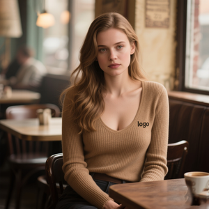 Suéter de Punto Básico para Mujer, Corte Ajustado, Cuello en V, Manga Larga, Color Sólido, Estilo Coreano, Informal para Invierno, con Logotipo Frontal - Product Image 3