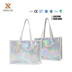 Clear Reusable PVC Tote Bag with Letter Pattern Custom Branding & Waterproof for Retail and Promotion