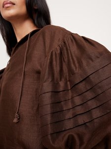 Camicetta da <span class=keywords><strong>donna</strong></span> in lino estivo OEM da <span class=keywords><strong>donna</strong></span> con scollo a V oversize Top in lino <span class=keywords><strong>marrone</strong></span> - Product Image 3