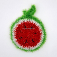 Éponge de nettoyage en maille crochetée à la main, adorable pastèque avec feuille, éponge à vaisselle
