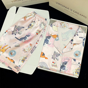<span class=keywords><strong>Pigiama</strong></span> Estivo Sottile <span class=keywords><strong>con</strong></span> <span class=keywords><strong>Stampa</strong></span> di Gatto Cartoonesco Giapponese, Completo da Casa per Signore <span class=keywords><strong>con</strong></span> Bottoni e Maniche Corte - Product Image 4