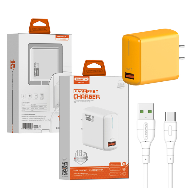 Somostel Q47PD 18W Mobile Phone Fast Charging Charger with Data Cable Type-c Usb for iphone Cargadores Para Celular Carga Rapida