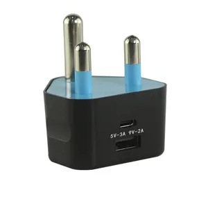 Cargador de carga rápida para teléfono, adaptador de viaje de 5V, 9V, 1A, 2A, 2.1A, USB-C la India y Sudáfrica