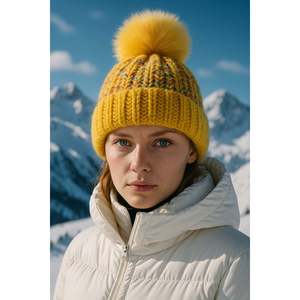 Women's Saffron Pom-Pom <b>Wool</b> <b>Beanie</b> BERE1142 - BERE1142-SAFFRON - Product Image 1