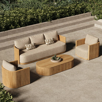 Ensemble de canapés de jardin de luxe, canapés d'extérieur modernes pour hôtel, canapé en bois en forme de L, meubles de patio en teck, ensemble de jardin imperméable et résistant au soleil