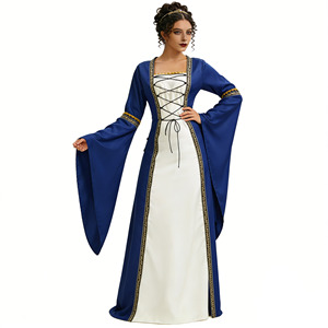 <span class=keywords><strong>Robe</strong></span> maxi en mousseline de soie tissée solide de style royal européen médiéval - Corset rétro, costume de jeu de rôle, tenue de style Renaissance - Product Image 6