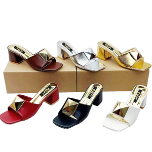 Y 37-41 nuevas Sandalias de tacón grueso abiertas brillantes francesas para mujer, suela de goma perenne, tacones altos sexis versátiles a la moda para - Product Image 1