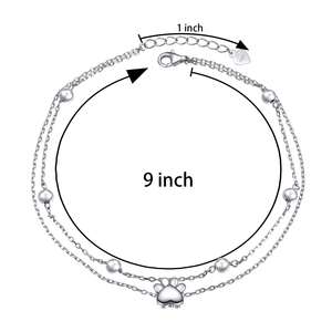 OEM/ODM personalizado 925 plata esterlina pie tobillo pulsera gato <span class=keywords><strong>perro</strong></span> mascota pata doble capa tobilleras - Product Image 2