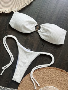 Women's Two-Piece Floral Print Bathsuit O-Ring Bandeau Bikini Set Wholesale Swimwear <b>Thongs</b> Bottom Design Swimsuit for Women - Product Image 3