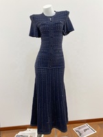 OUDINA Robes décontractées tricotées à col rond et manches bouffantes ajourées, ornées de strass, style Ramadan, vente en gros à prix réduit