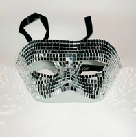 Accessoires de masque de fête d'Halloween Masque facial à paillettes avec miroir argenté et boule disco pour adulte
