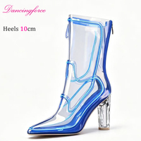 Bottines à talon bloc transparent de 10 cm, mode de Noël, style défilé, Martin, PVC transparent, néon, sexy