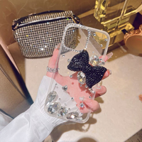 Étui de téléphone portable DIY de luxe avec nœud papillon en cristal brillant pour iPhone 16 15 14 13 12 Samsung