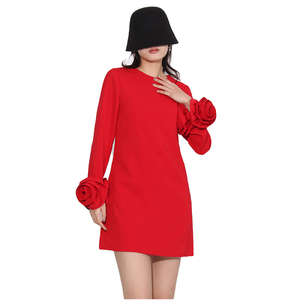 Abiti da donna larghi da festa a luci rosse a fiori maturi da donna di fascia alta da donna di lusso semplice elegante alla moda Slim a linea - Product Image 1