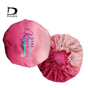 Kunden spezifische Haar mütze mit Logo Luxus-Doppelschicht-Satin hauben für lange Haare und Zöpfe Schlaf hauben