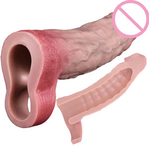 ORALSX Männliche Ejakulation Enhancer Realistische Penis Extender Schwanz ärmel Penis aufsatz Silikon Kondom Sex Enhancer Kondom - Product Image 1