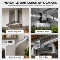 Conduit d'air spiralé en aluminium flexible industriel de 100 mm x 3 m, conception chinoise pour systèmes CVC extérieurs, hôpitaux, écoles et cantines