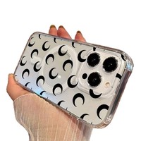 Nouvelle coque de téléphone transparente à écran intégral noire, motif petite lune incurvée, pour iPhone 17 16 15 14 Pro Max, avec impression à grands pores