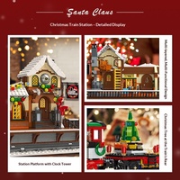 JieXing 89142 Modèle de train de Noël en briques en plastique ABS avec lumières, jouet de construction chinois, ornement, cadeau transfrontalier pour enfants