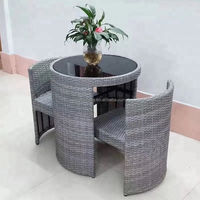 Table de jardin antique en verre pour restaurant et café, anti-corrosion, imperméable, facile à nettoyer, ensemble de table à manger en rotin